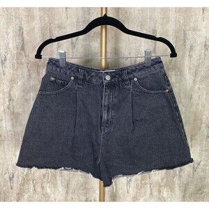 TWIK Par Simons Sz 28 Cotton Women Denim Pleated Black Cut Off Hi Waist Shorts